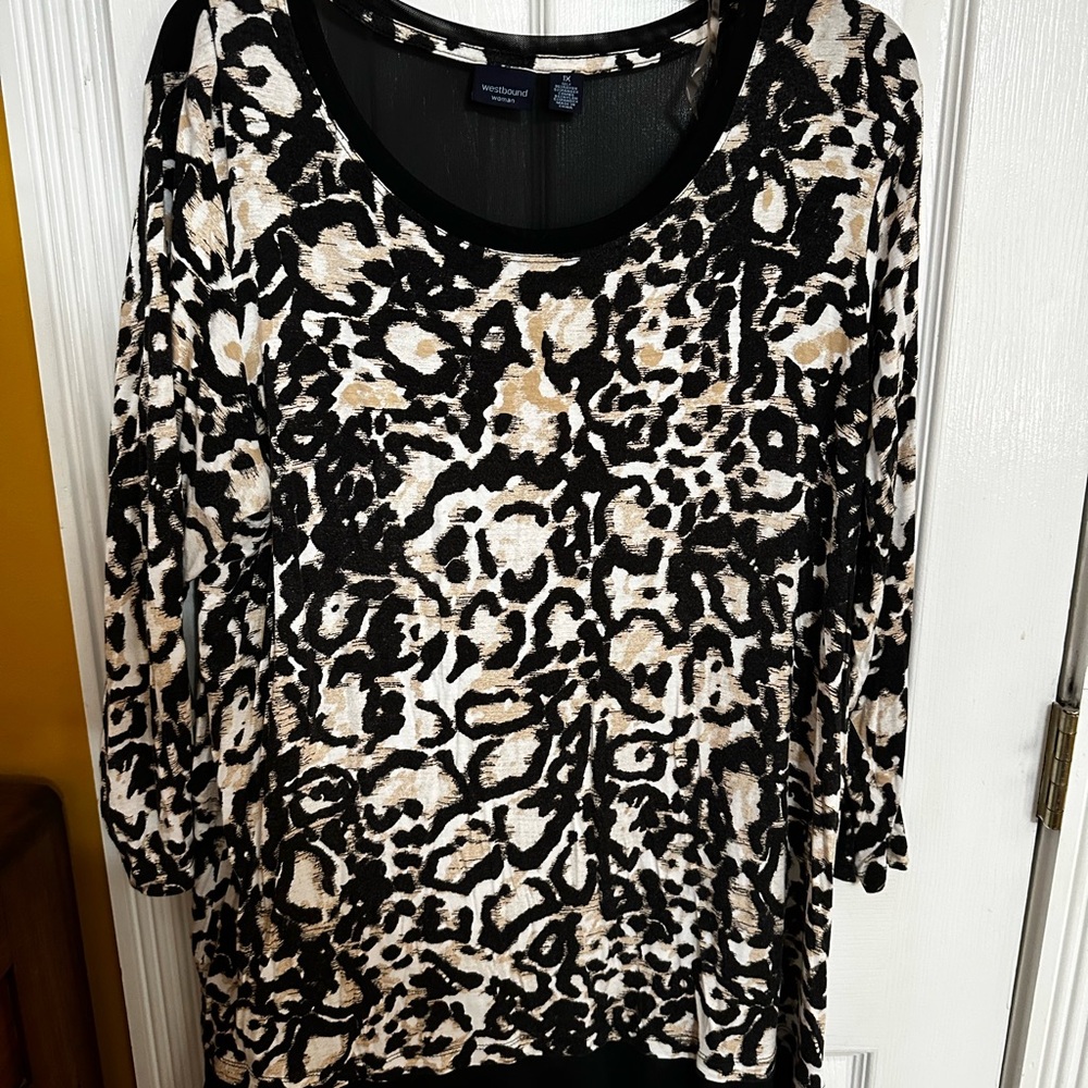 Westbound Black and Cream Leopard Print Long Sleeve Top
